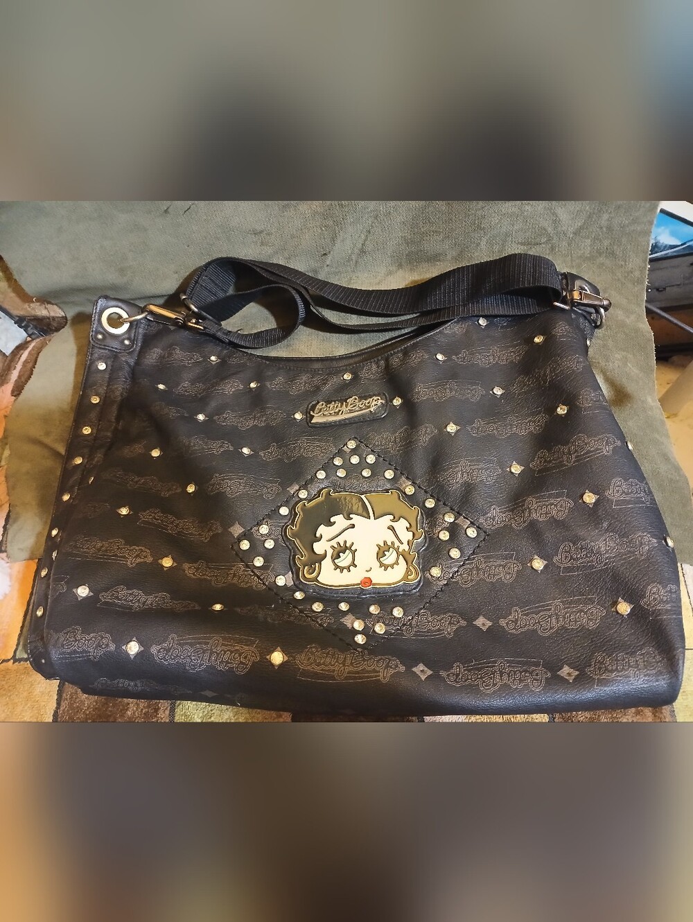 Betty Boop Black Logo Stud Shoulder Bag